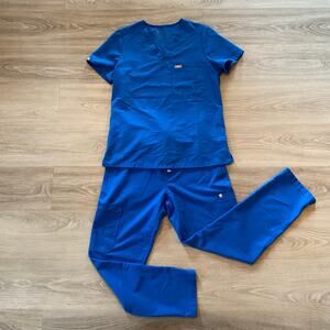 FIGS Royal Blue Catarina Top Yola Pants Scrub Set Women's size Small Petite